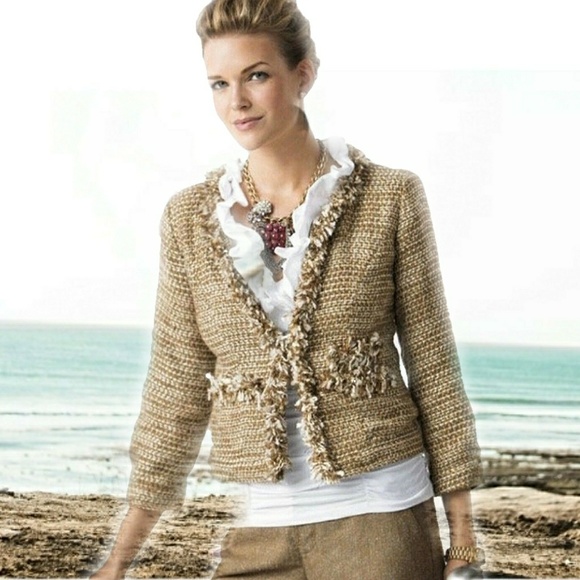 CAbi Jackets & Blazers - CABI WOMENS CAMEL TWEED FRAY ACCENT CROP JACKET